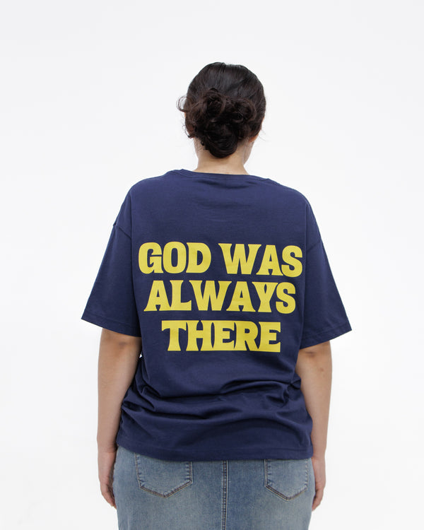 Navy Blue God Was Always There Oversized T-Shirt